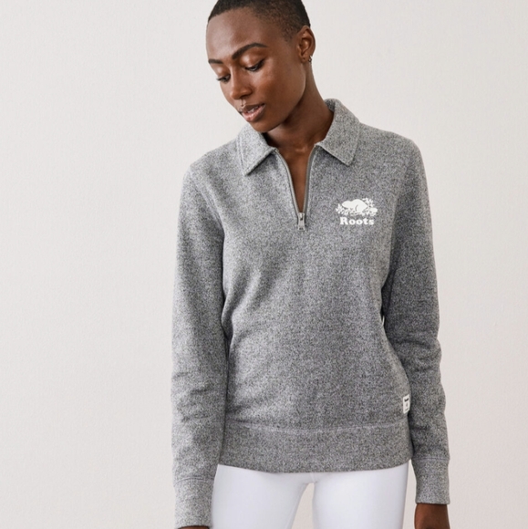 Classic Roots heathered grey 3/4 Zip sweater / sweatshirt / polo - Picture 1 of 5